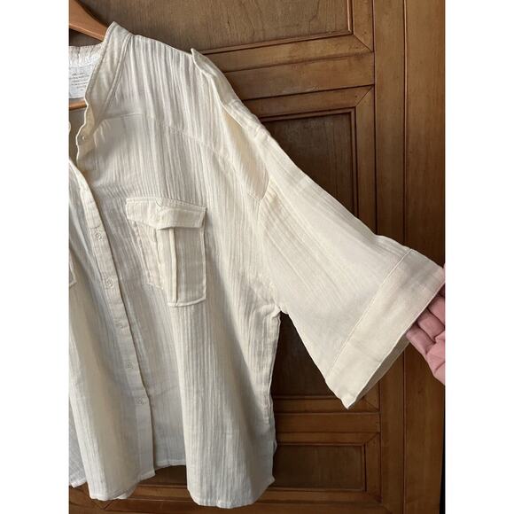 NWT Acacia Swimwear Van Top Sz P/S Cream Cotton Gauze 3/4 Sleeve - Picture 2 of 9